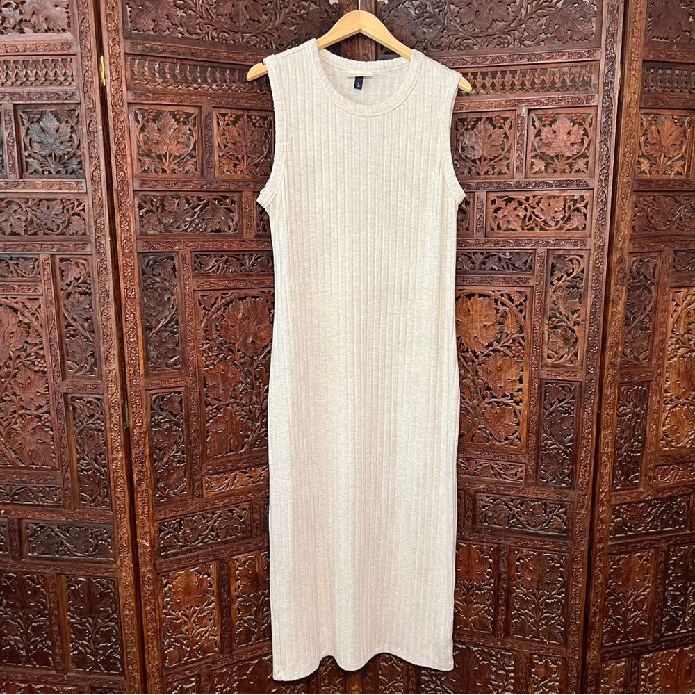Universal Thread Beige Cream Ribbed Midi Dress Size XL